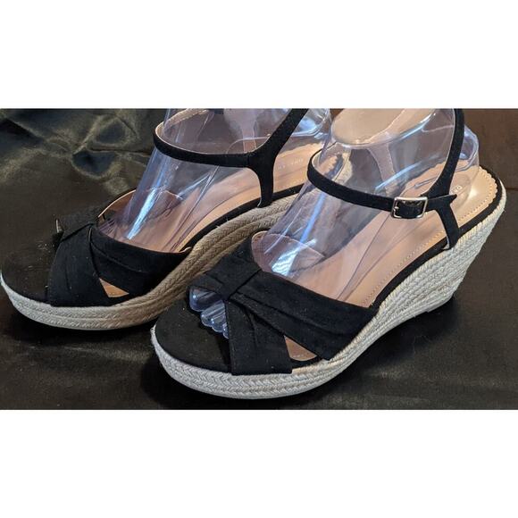 DRAPER JAMES RSVP Claire Women's Espadrille Wedge Sandals Sz 9 Black Ankle Strap - Picture 2 of 12